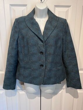 Ann Taylor Blueish Green Hints of Purple 2 Button Closure Lined Blazer Size 14P